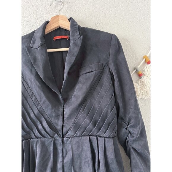 Alice + Olivia 100% Silk Navy Hook Eye Ruched Blazer Jacket Office Victorian S - Picture 5 of 11